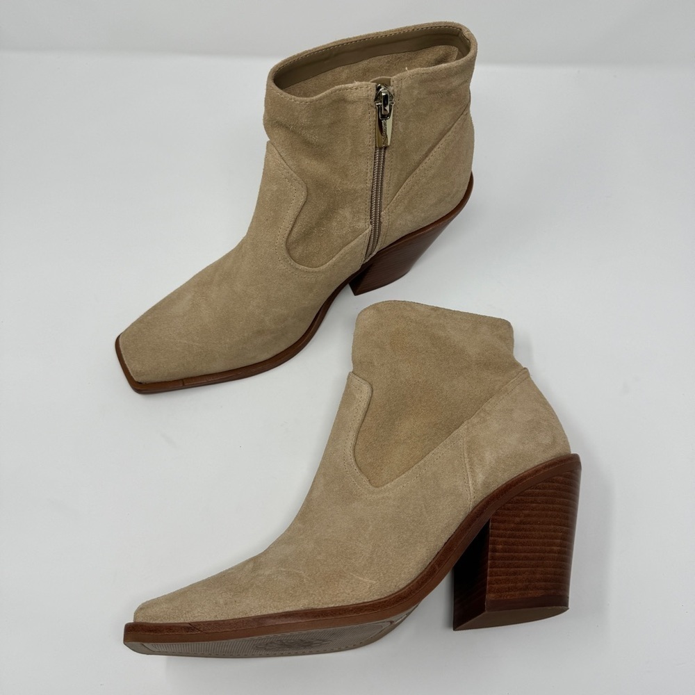Vince Camuto Tan Suede Amtinda Tortilla Squared Toe Block Heeled Bootie Boot - Picture 13 of 14